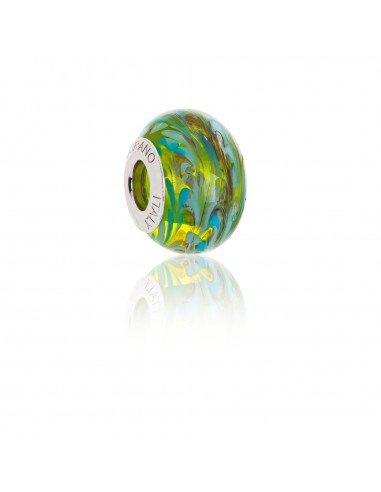 Murano glass charm with Silver compatible Pandora Bracelets V818 Green Peacock