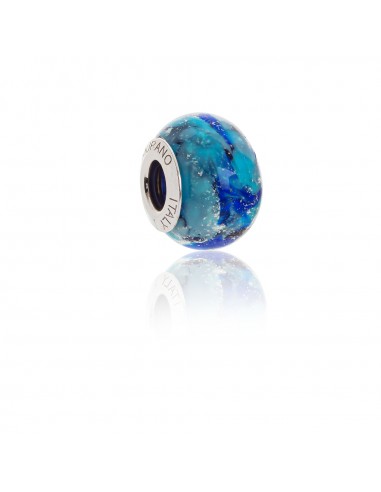 Murano glass charm with Silver compatible Pandora Bracelets V851 Blue Explosion