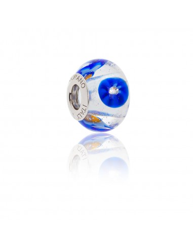 Murano glass charm with Silver compatible Pandora Bracelets V940 Blue Orchid with Zircons