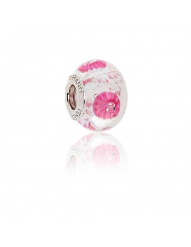 Murano glass charm with Silver compatible Pandora Bracelets V942 Pink Orchid with Zircons