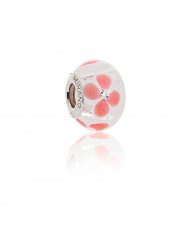 Murano glass charm with Silver compatible Pandora Bracelets V945 Peach Orchid with Zircons