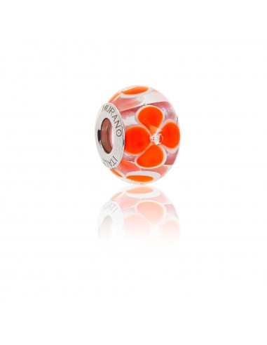 Murano glass charm with Silver compatible Pandora Bracelets V948 Orange Orchid with...